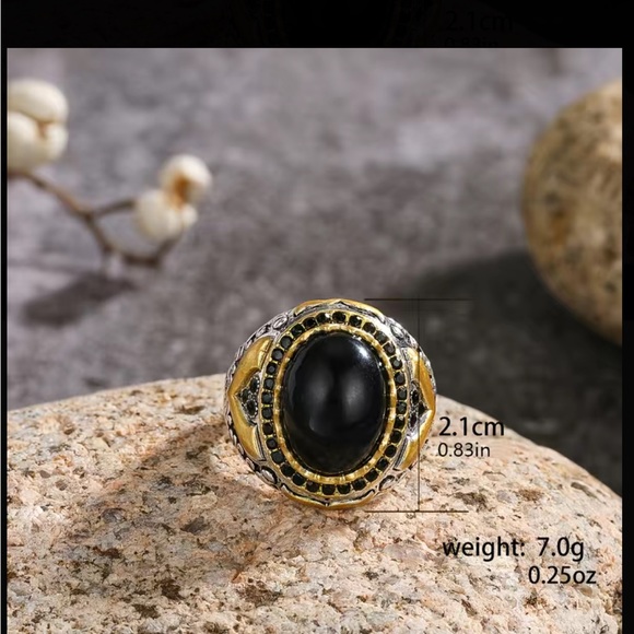 Silver with Gold Accents Red Ruby Unisex Ring - Picture 8 of 8